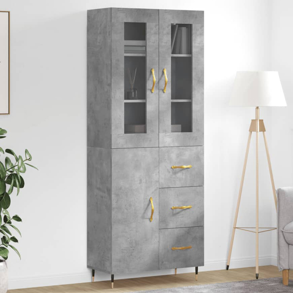 vidaXL 3 Door 3 Drawer Concrete Grey Wooden Highboard Image 1