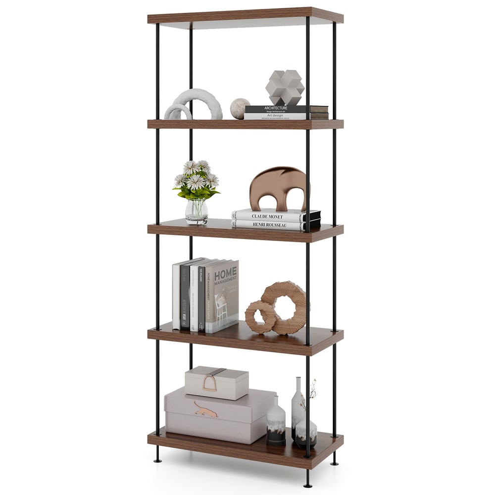 Costway 5 Shelf Brown Multipurpose Bookcase Image 3