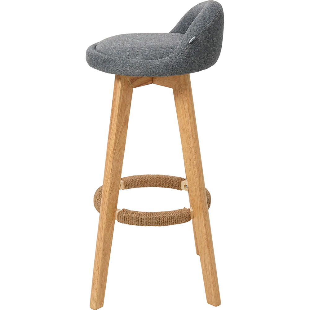 Living and Home Set of 2 Grey Linen Bar Stools with Wood Legs Image 3