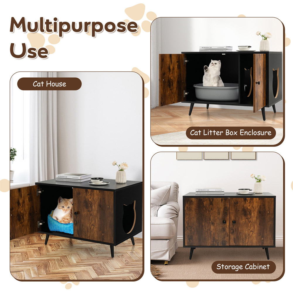 Costway Cat Litter Box Enclosure with Cat Head-Shaped Entry Image 6