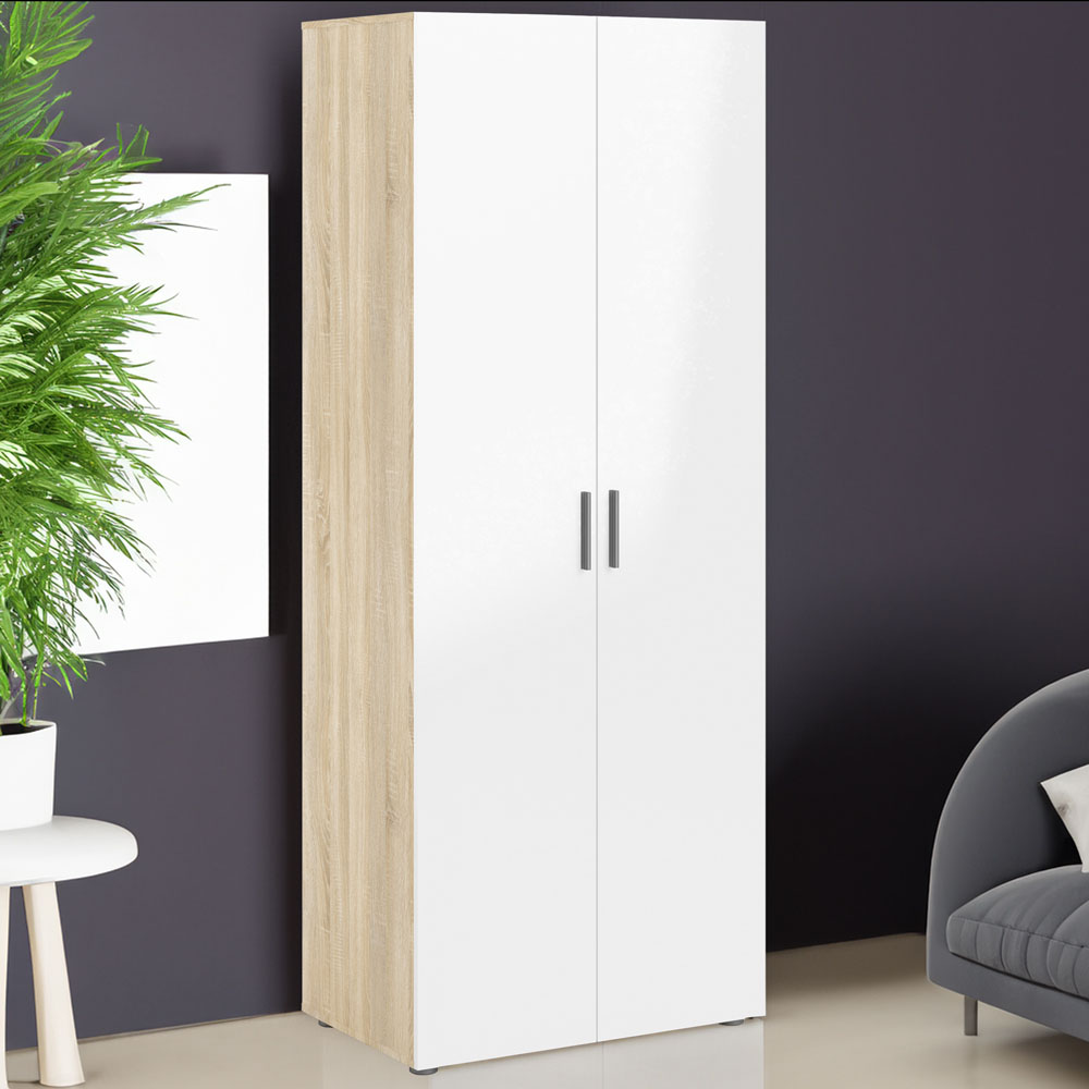 Florence 2 Door Oak and White High Gloss Wardrobe Image 1