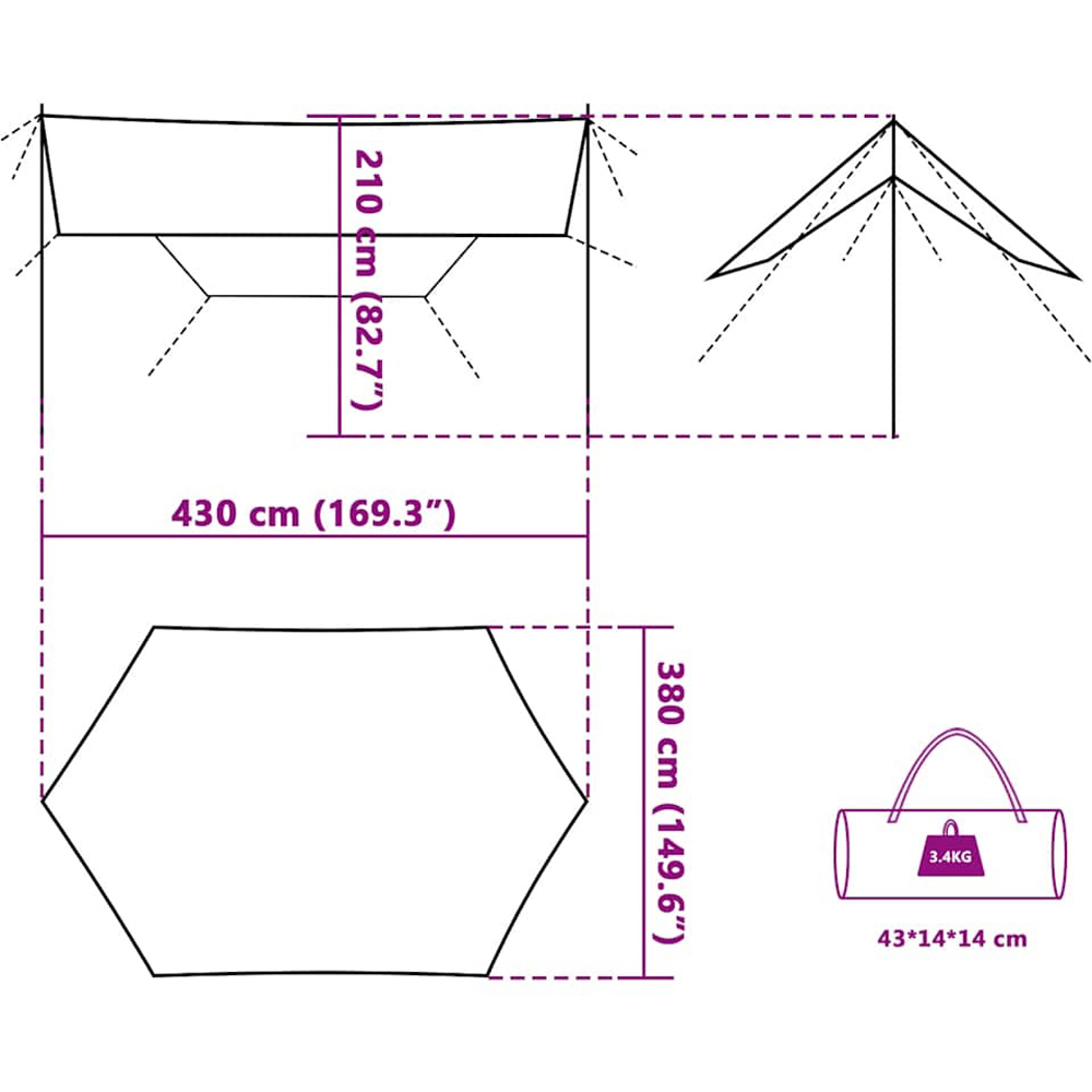 Walplus Waterproof Polyester Camping Tarp Shelter Green 2.1 x 3.8 x 4.3m Image 8