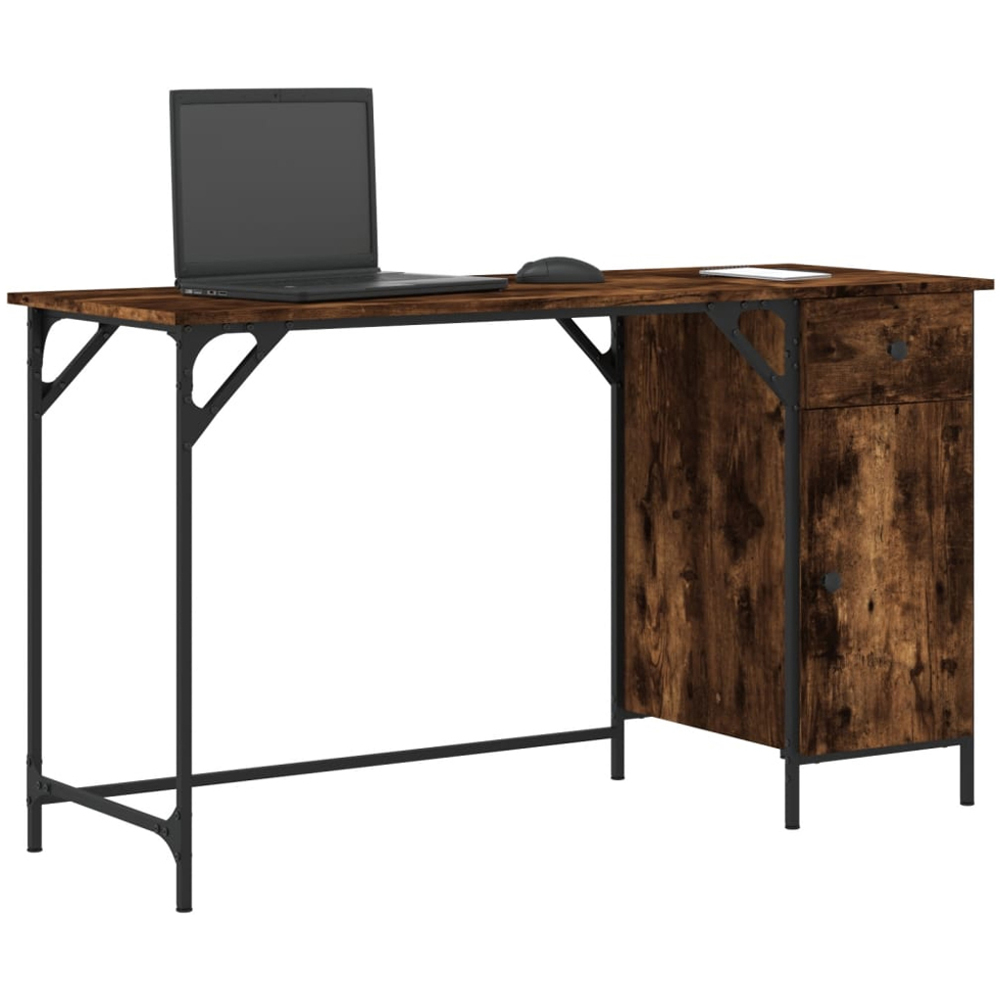 vidaXL Single Door Single Drawer Industrial Style Computer Desk Smoked Oak Image 3