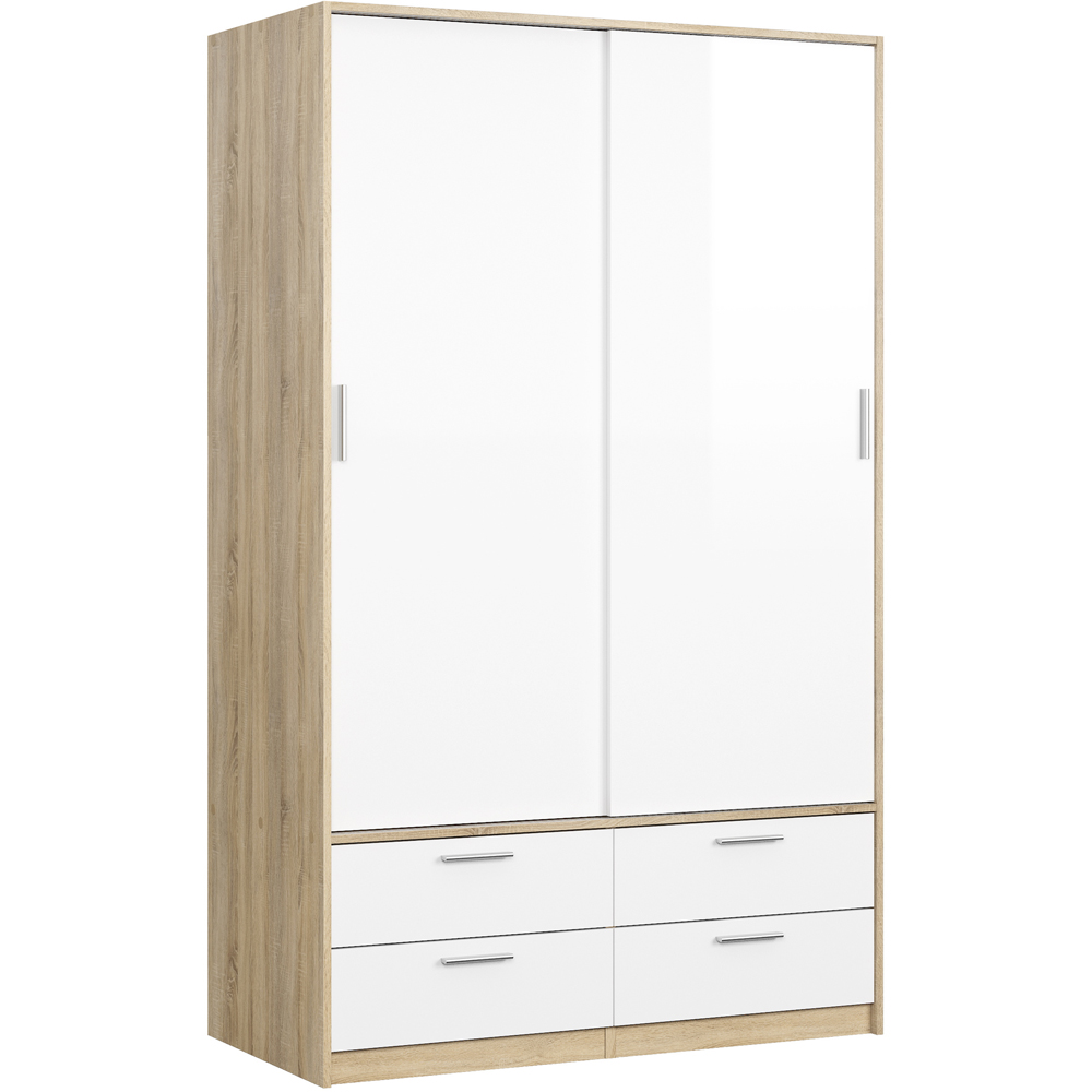 Florence Line 2 Door 4 Drawer Oak and White High Gloss Wardrobe Image 2
