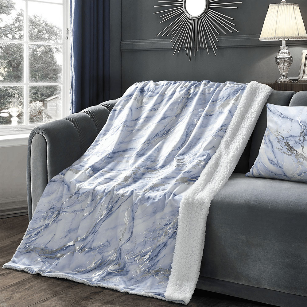 Velosso Marble Blue Sherpa Throw 100 x 150cm Image 2
