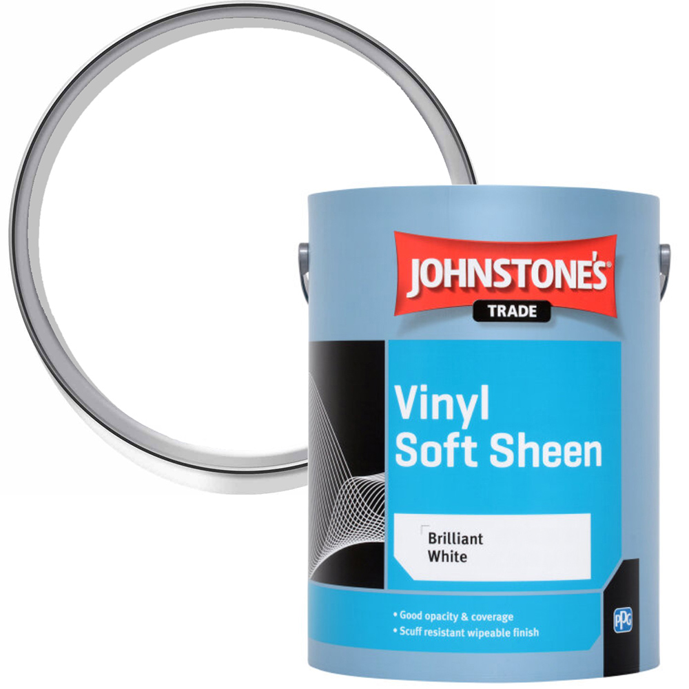 Johnstone's Trade Brilliant White Vinyl Soft Sheen Paint 5L Image 1