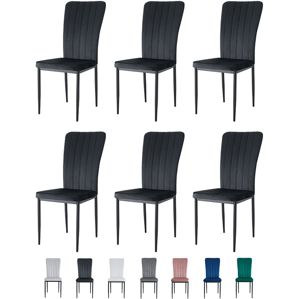 Elle Set of 6 Black Velvet Effect Plush Padded Upholstered Dining Chair Image 8