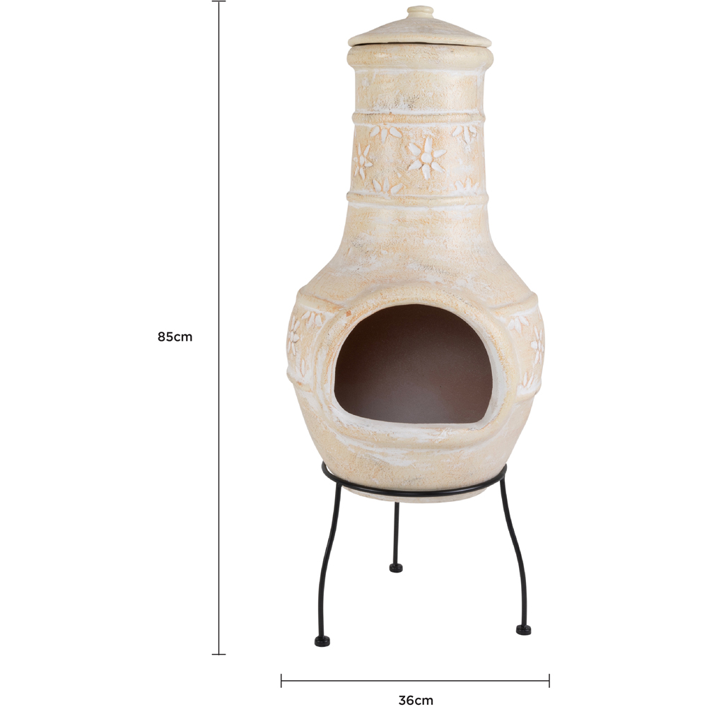Snug Valencia Natural 3D Flower Design Clay Chiminea with Lid and Steel Stand Image 8