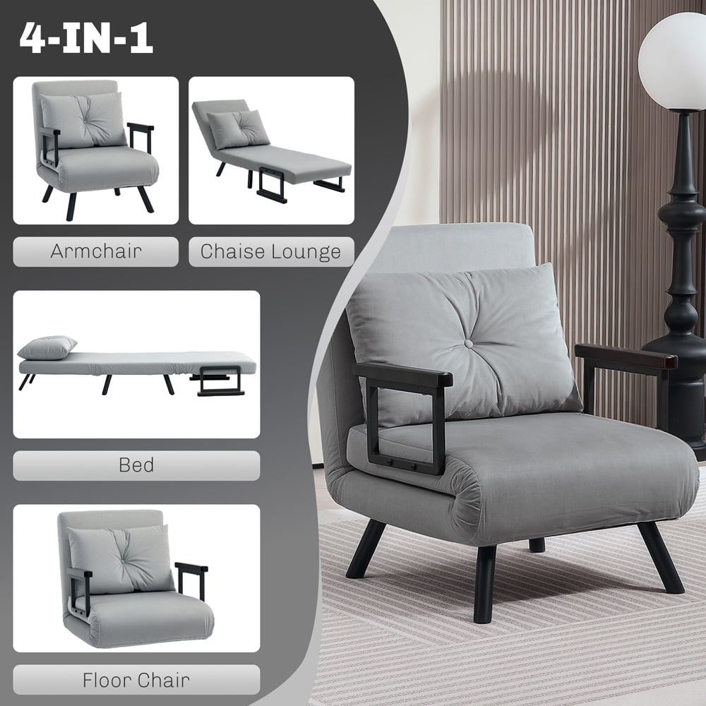 HOMCOM Click Clack Light Grey Single Bed Chair Image 6