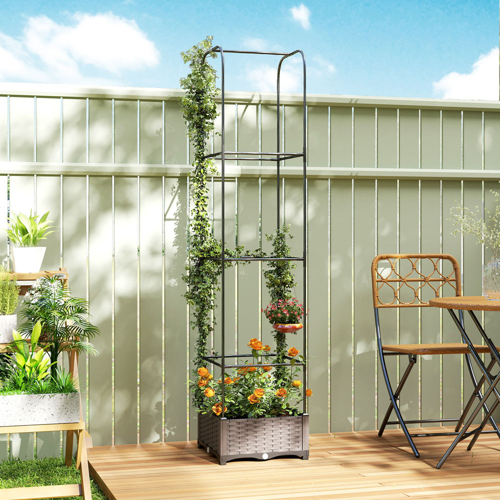 Outsunny Black Raised Garden Bed with Trellis and Drainage Holes 179 x 40 x 40 Image 2