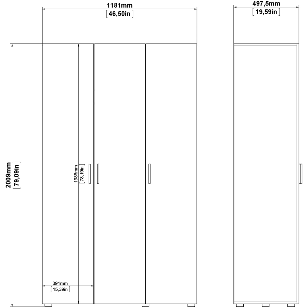 Florence 3 Door Oak and White High Gloss Wardrobe Image 8