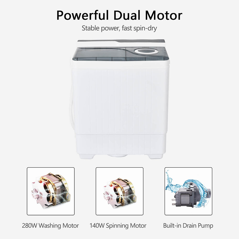 Costway Grey Portable Twin Tub Wash Machine with Spin Dryer Image 6