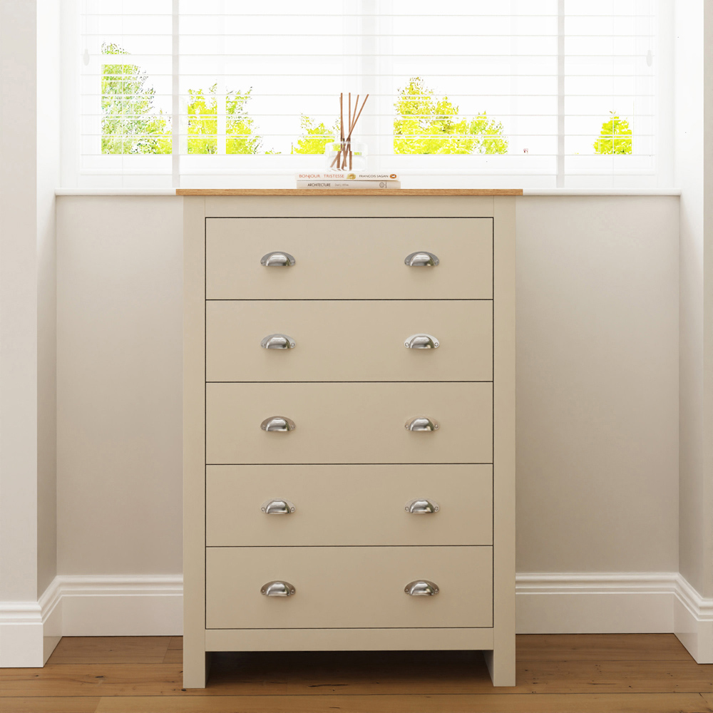 GFW Lancaster 5 Drawer Cream Chest of Drawers Image 3