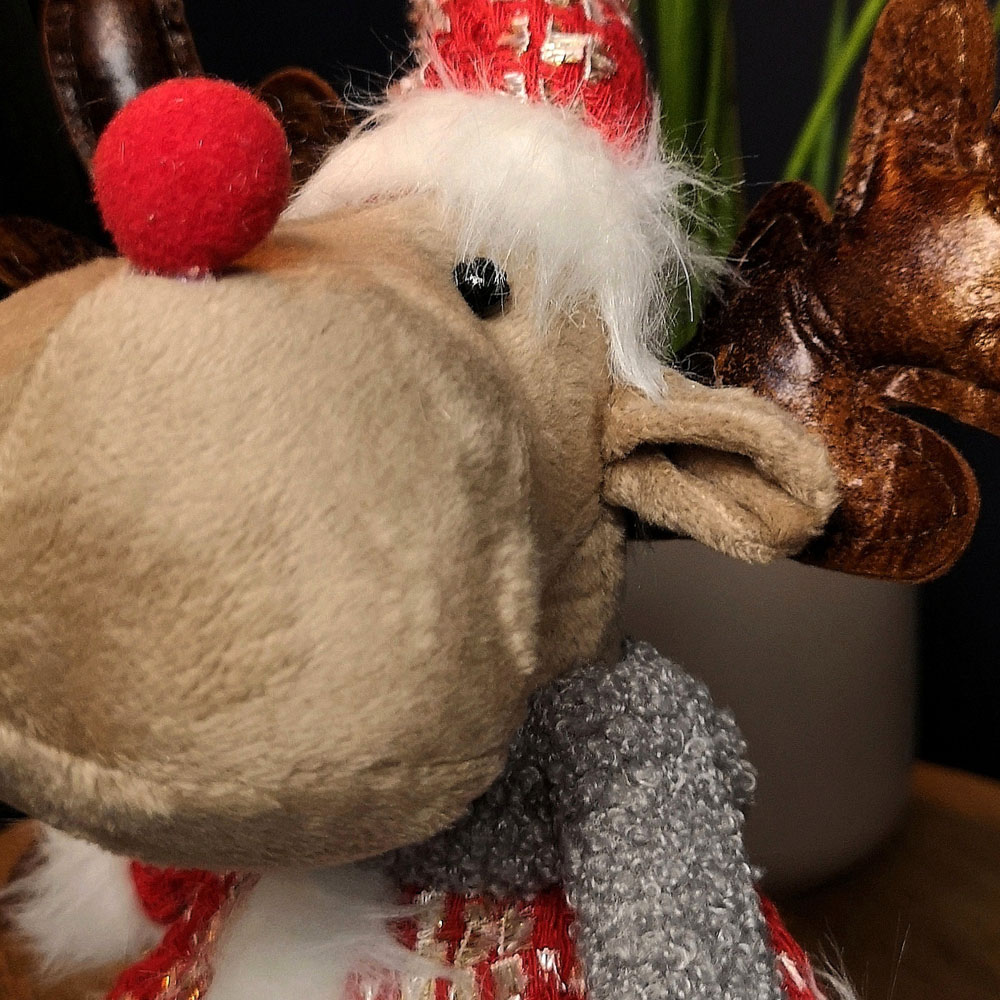 Samuel Alexander Plush Reindeer Christmas Decoration with Hat and Scarf in Red Image 6