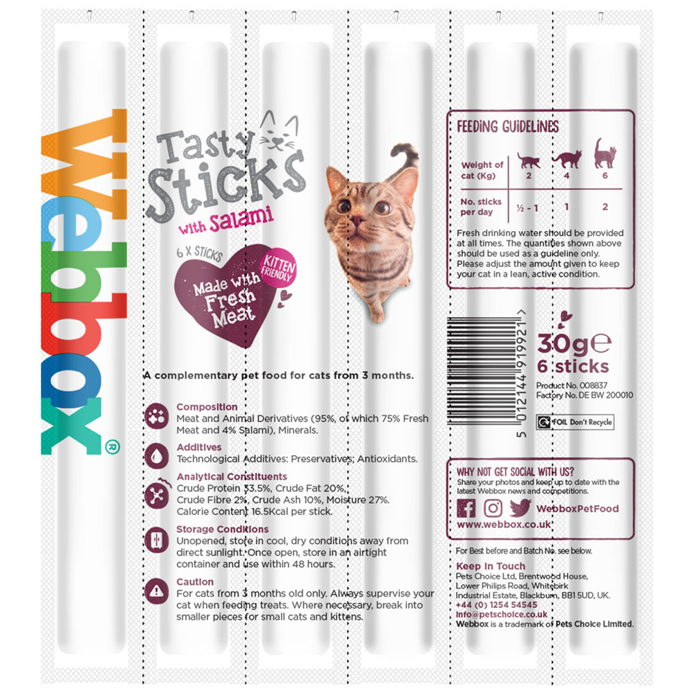 Webbox Tasty Sticks Cat Treat with Salami Image 2