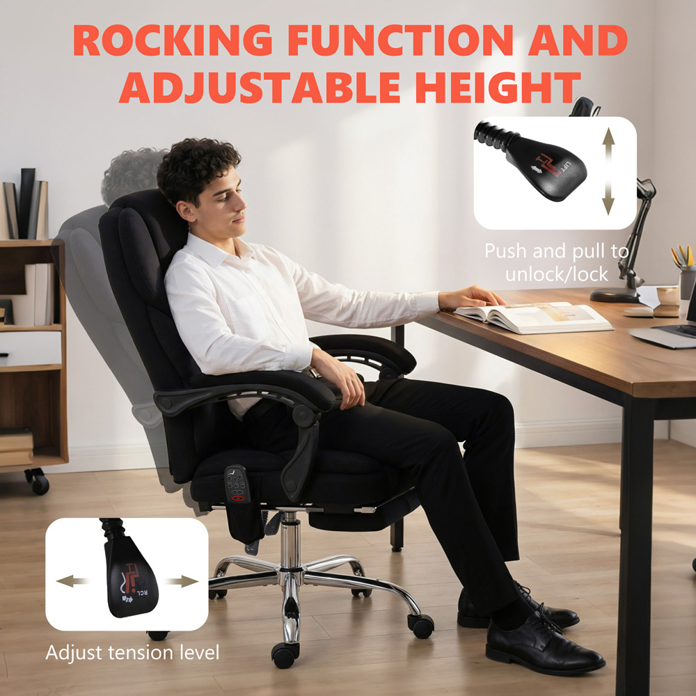 Portland Black Massage and Heat Reclining Office Chair Image 7