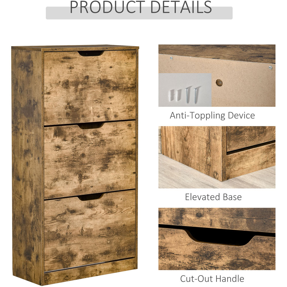 Portland 3 Door Rustic Brown Shoe Cabinet Image 7