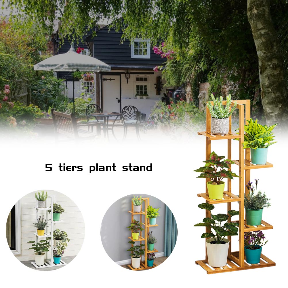 Living and Home Multi Tiered White Wooden Plant Stand Image 6