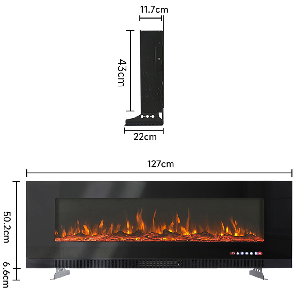 Living and Home Wall Mounted Recessed Electric Fireplace with Faux Log and Pebble Accents 50 inch Image 9