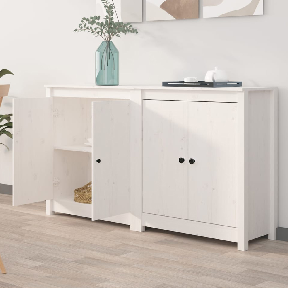 vidaXL 4 Door White Solid Pine Wood Sideboard Image 1