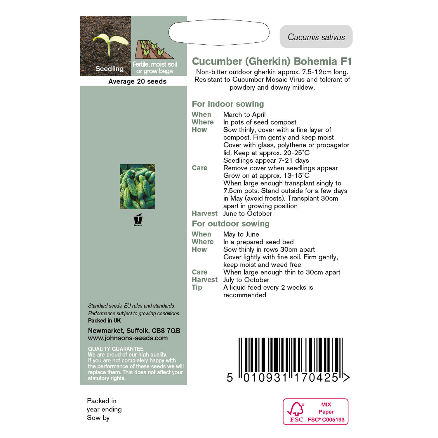 Johnsons (Gherkin) Bohemia F1 Cucumber Seeds Image 2