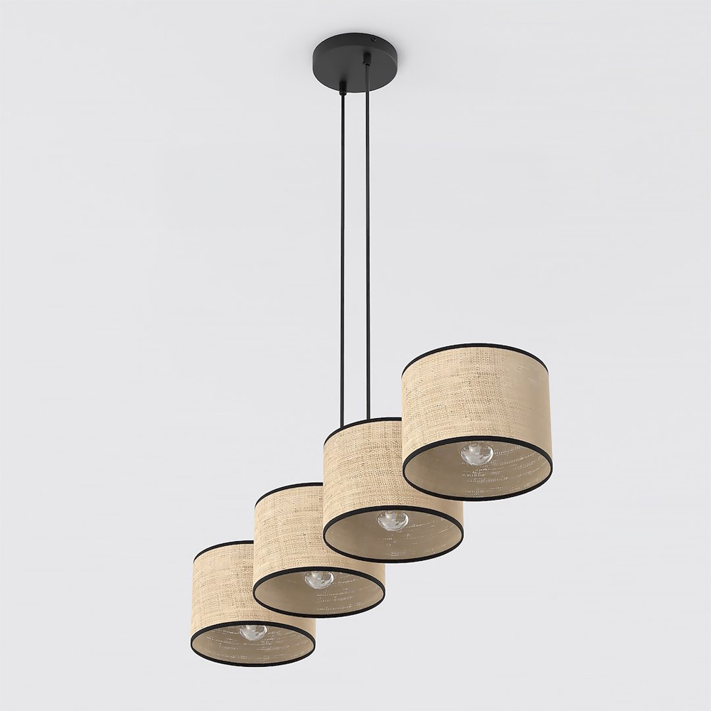 Emibig Eco 4 Light Rattan Cylindrical Shade Black E27 Ceiling Pendant Light Image 3