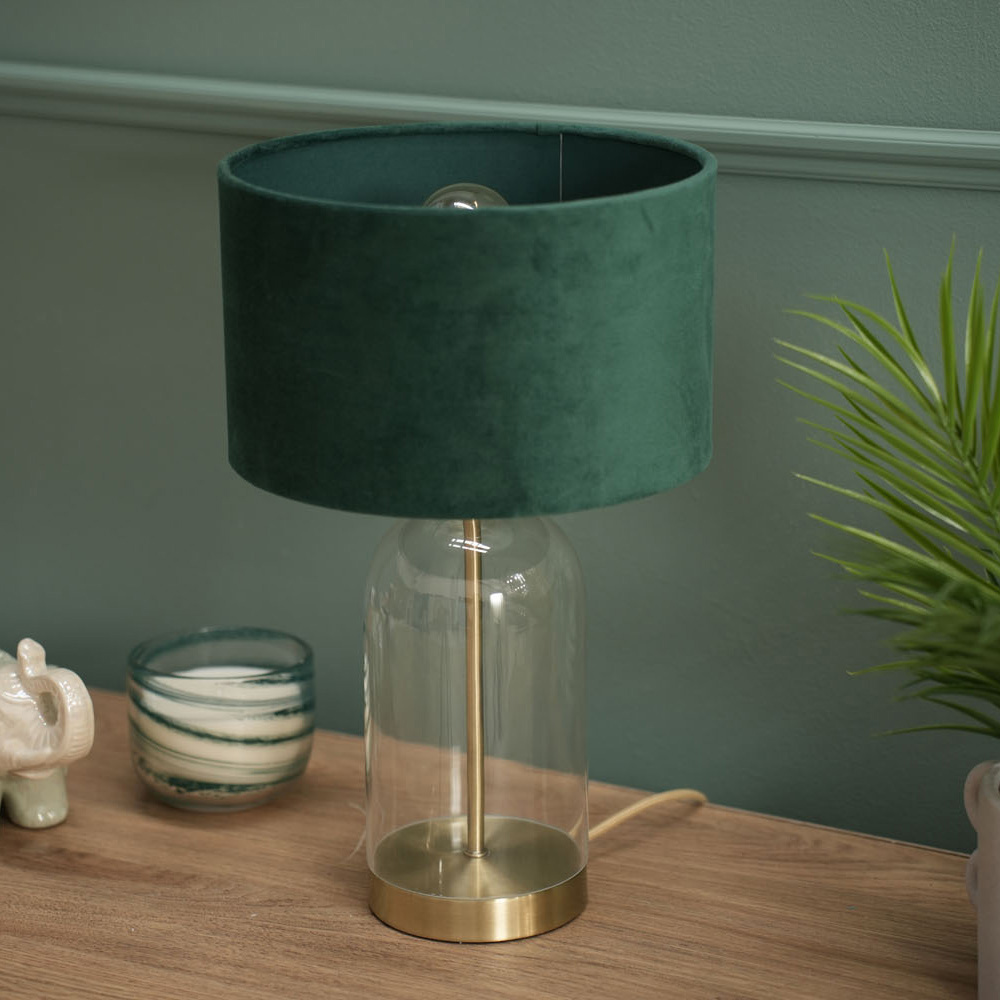 ValueLights Jessy Gold and Forest Green Velvet Shade Glass LED Table Lamp Image 5