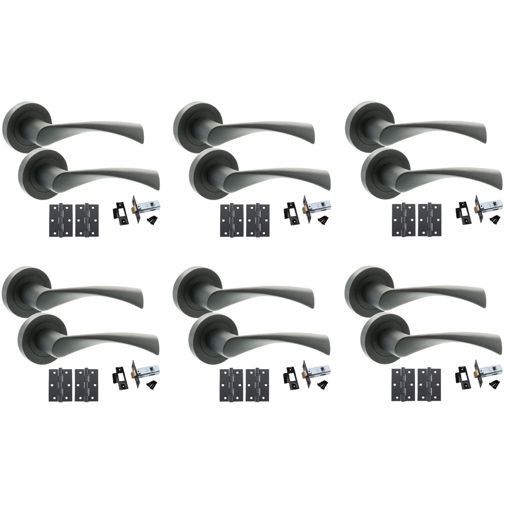Golden Grace Matt Black Astrid Twist Bathroom Door Handle Set 6 Pack Image 1