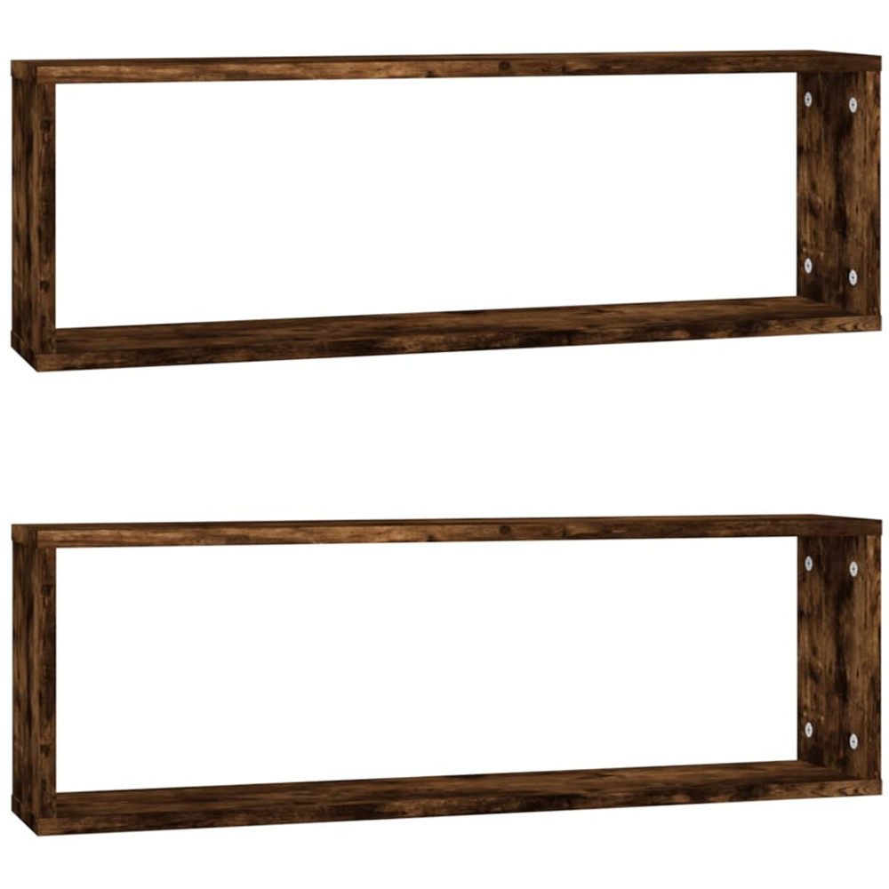 vidaXL 80 x 15 x 26.5cm Smoked Oak Wooden Wall Shelf 2 Pack Image 2