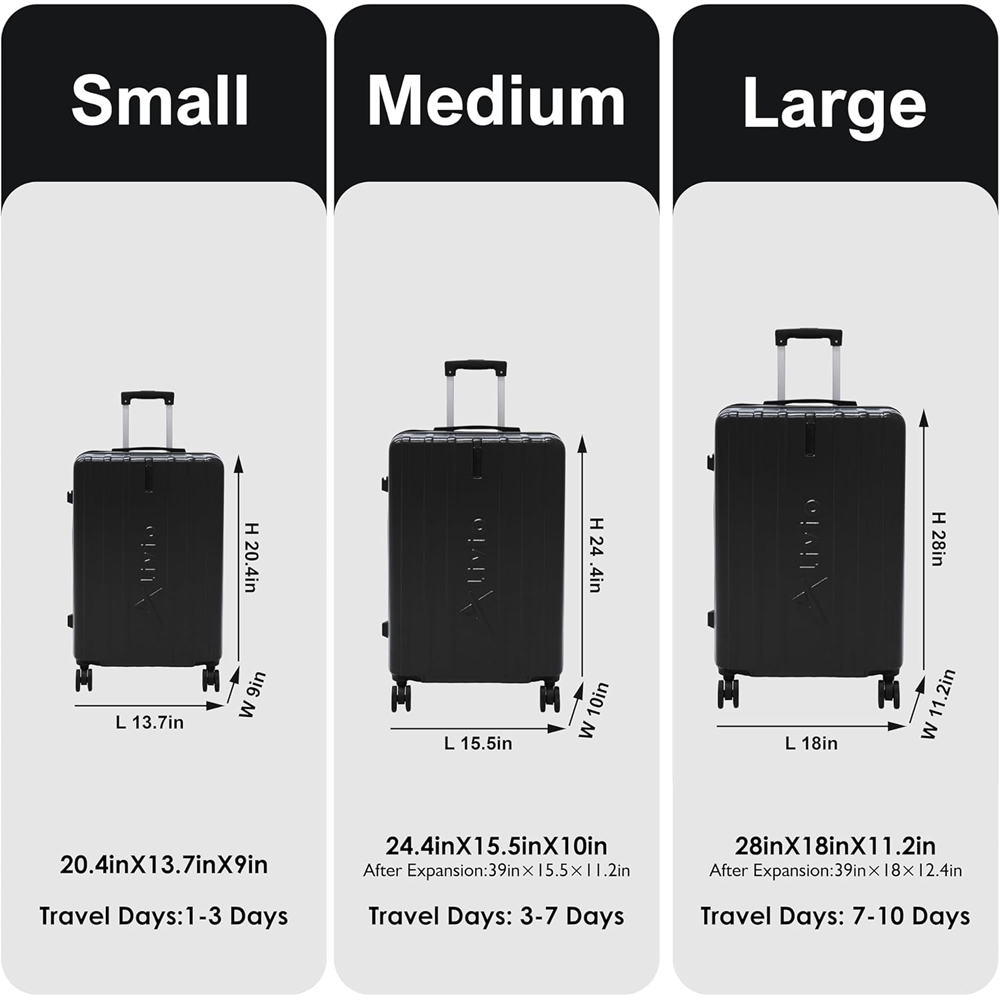 Alivio Set of 3 Black Hard Shell Luggage Suitcase Image 8