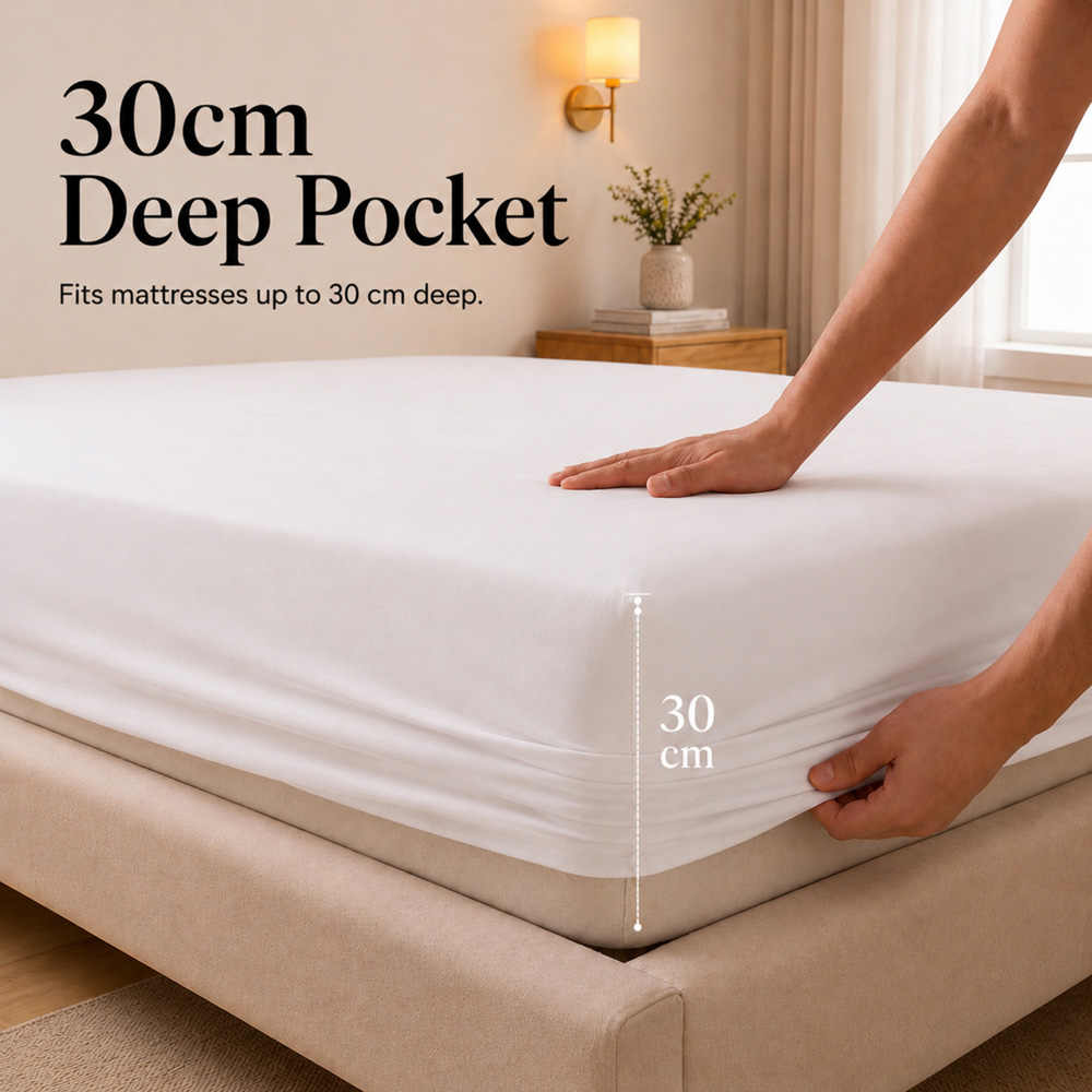 MHG Living King Size White 30cm Deep Pocket Fitted Sheet with 2 Pillowcase Image 5
