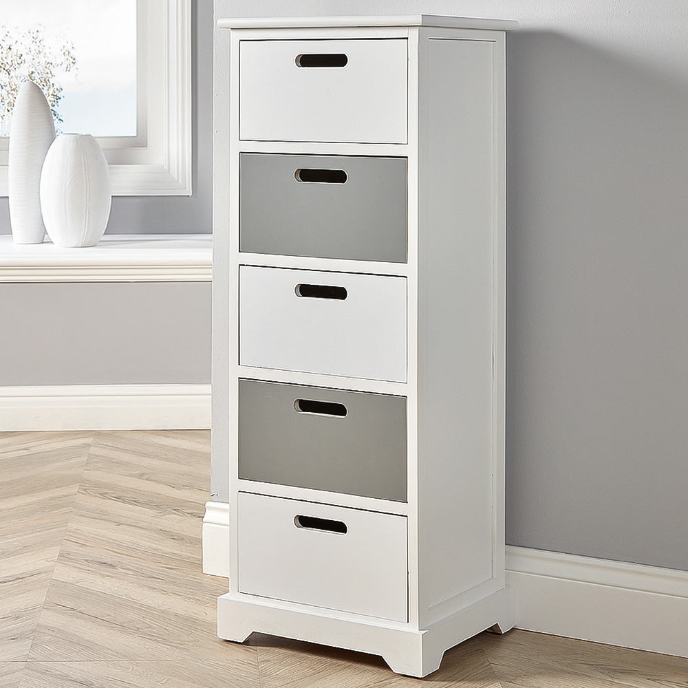 Home Source Ullswater 5 Drawer White and Grey Storage Unit Image 1