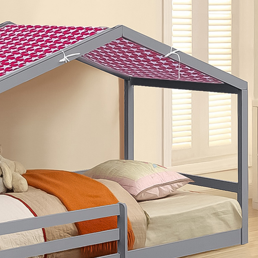 Brooklyn Single Grey Wooden House Style Bed with Red Tent Image 2