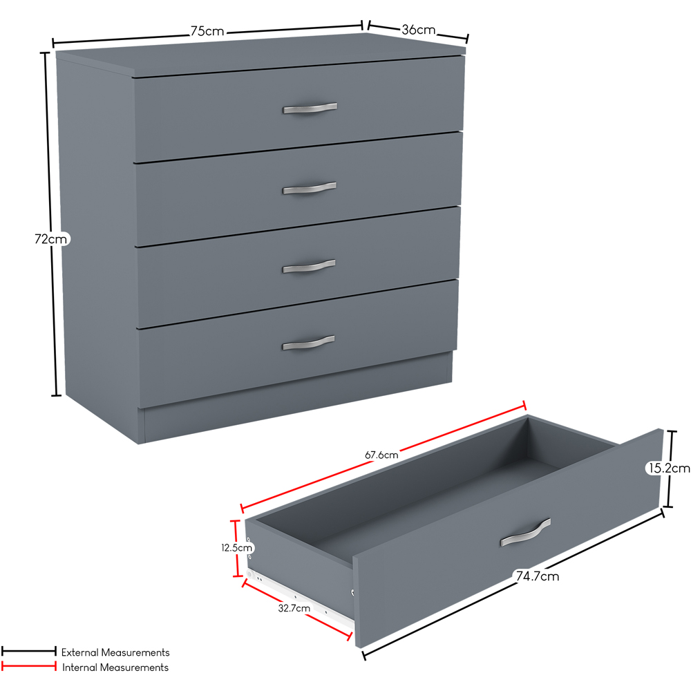 VIDA DESIGNS Riano 4 Drawer Grey Chest of Drawers with Metal Handles Image 8