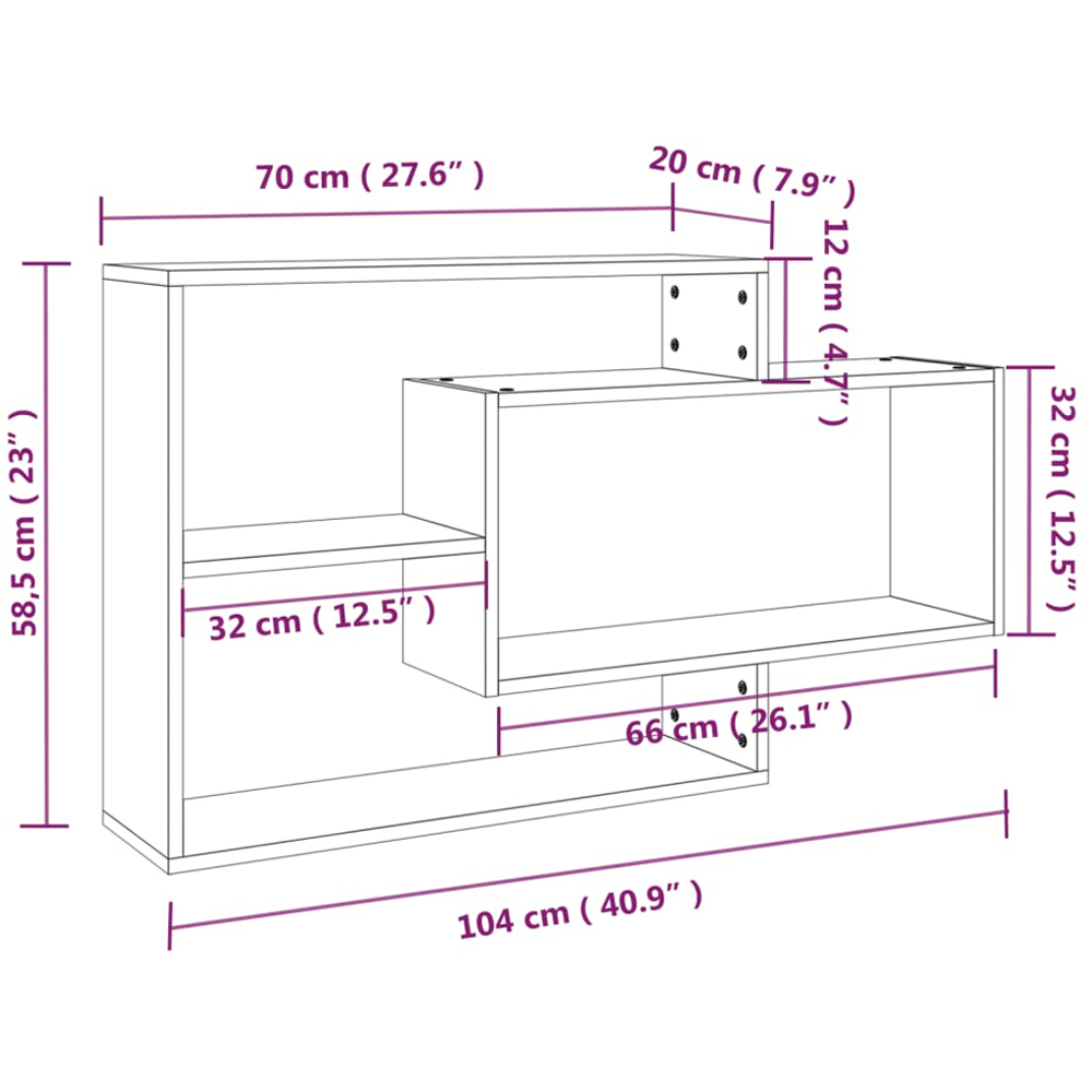 vidaXL 3 Compartment Smoked Oak Wall Shelf Image 6