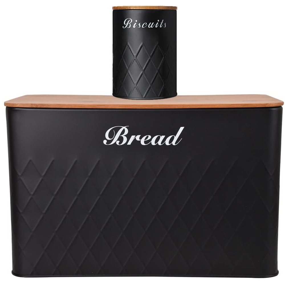 ATEK 5 Piece Black Kitchen Canister Set with Bamboo Lids Image 6