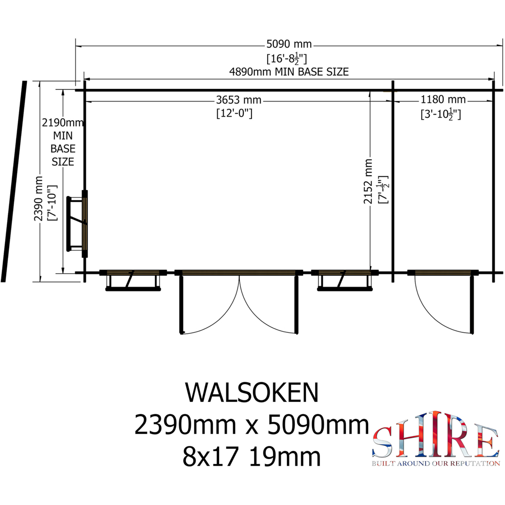 Shire Walsoken 8 x 17ft Dual-Purpose Pent Garden Log Cabin with Integral Storage Image 7