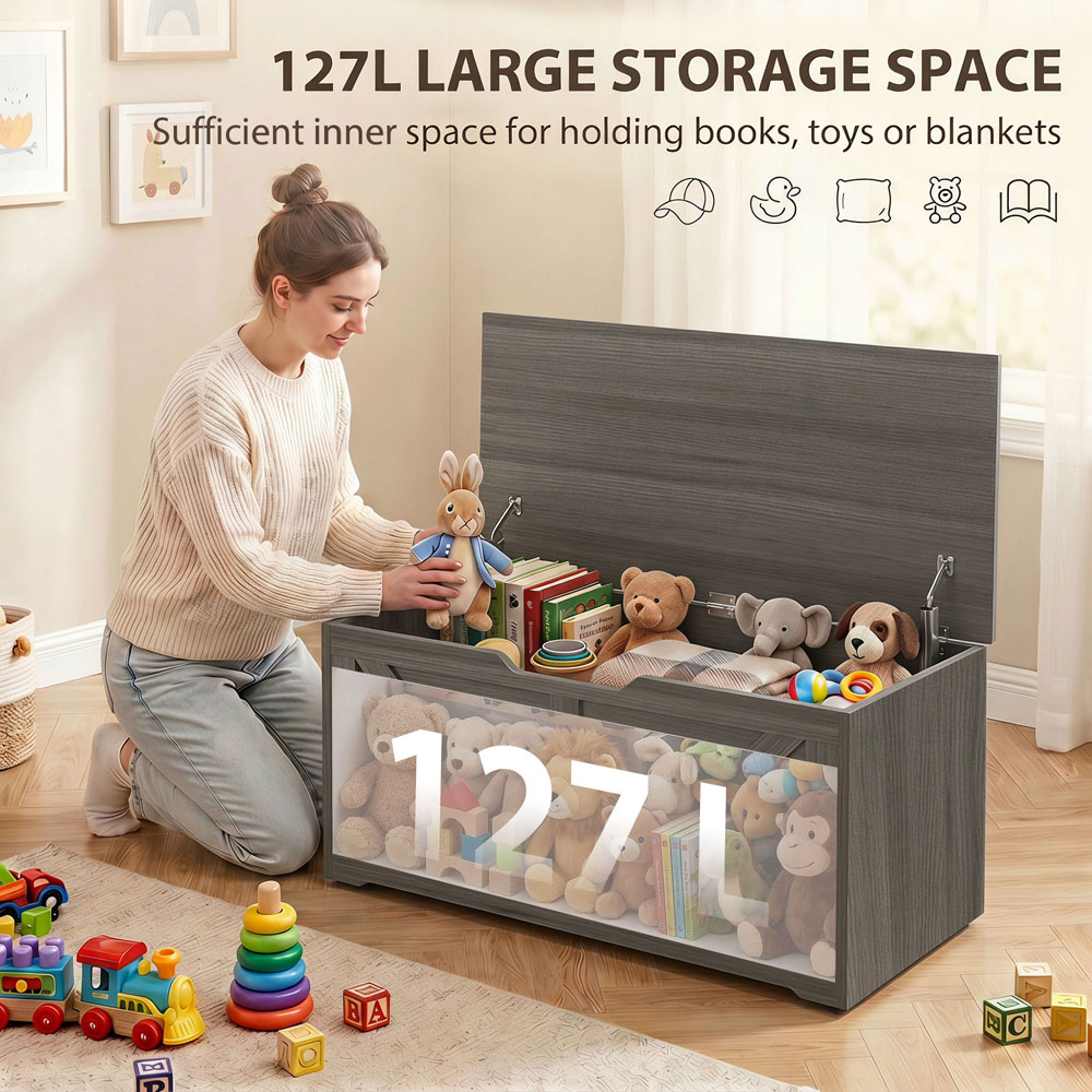 HOMCOM 127L Dark Grey Storage Trunk with Safety Hinges Image 5