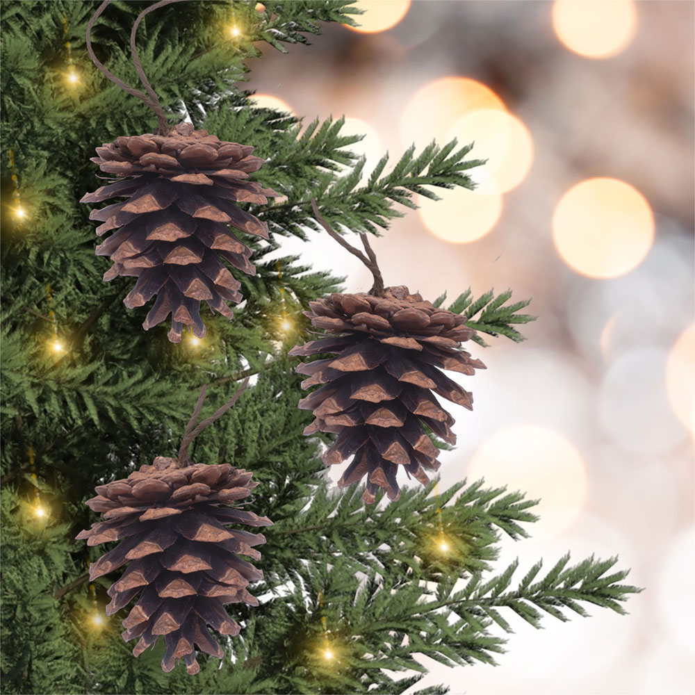 St Helens Brown Hanging Pinecones Ornaments 6 Pack Image 2