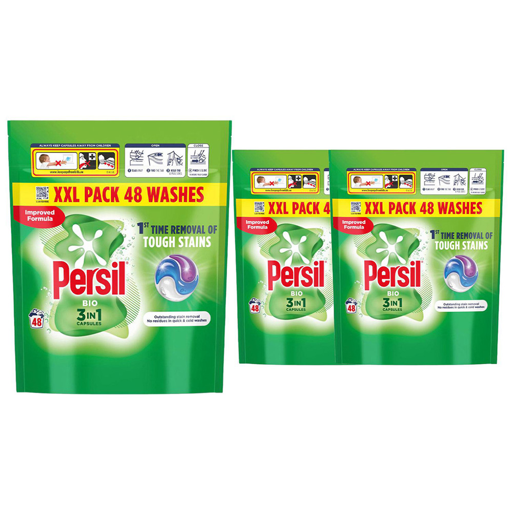 Persil Bio 3 in 1 Washing Capsules XXL 48 Washes 3 Pack Image 1