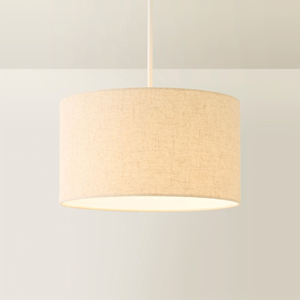 ValueLights Reni Medium Cream Linen Drum Easy Fit Pendant Lamp Shade Image 3