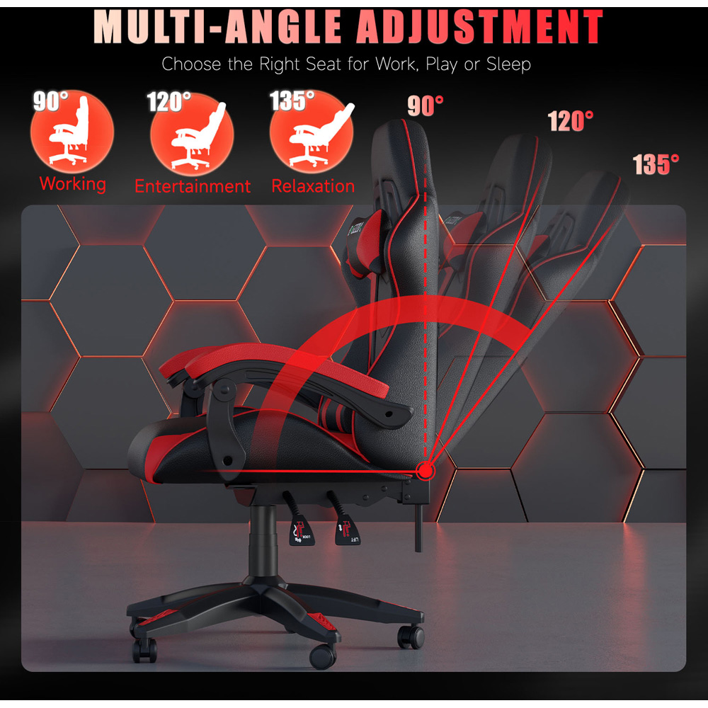 Rattrix Red PU Leather Reclining High Back Gaming Chair with Headrest and Lumbar Support Image 6