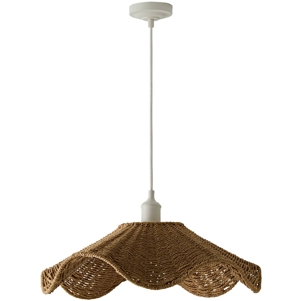 ValueLights Loretta Natural Wicker Wave Shade Ceiling Pendant Light with Bulb 70cm Image 1