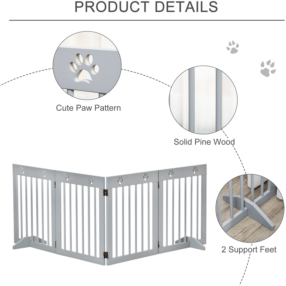 PawHut Grey 4 Panel Wooden Folding Pet Safety Gate with Support Feet Image 6