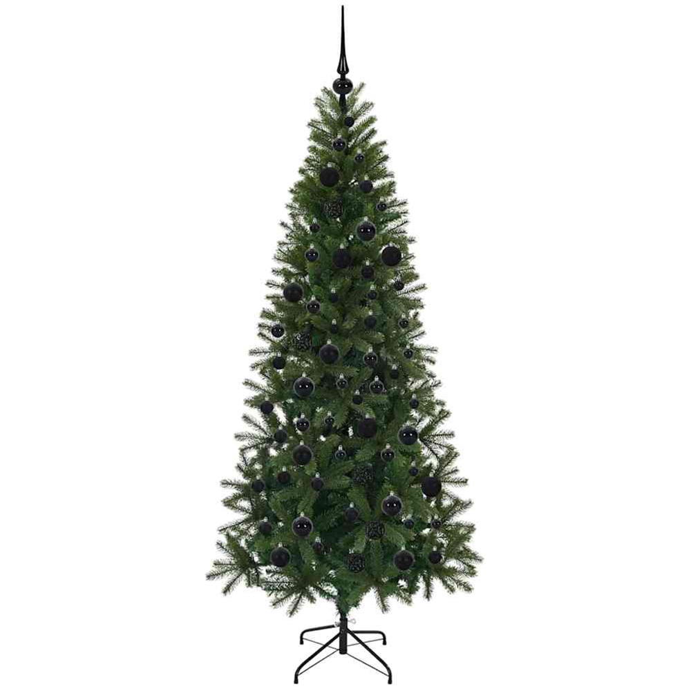 vidaXL Pre-Lit Black Baubles Green Artificial Christmas Tree 6ft Image 4