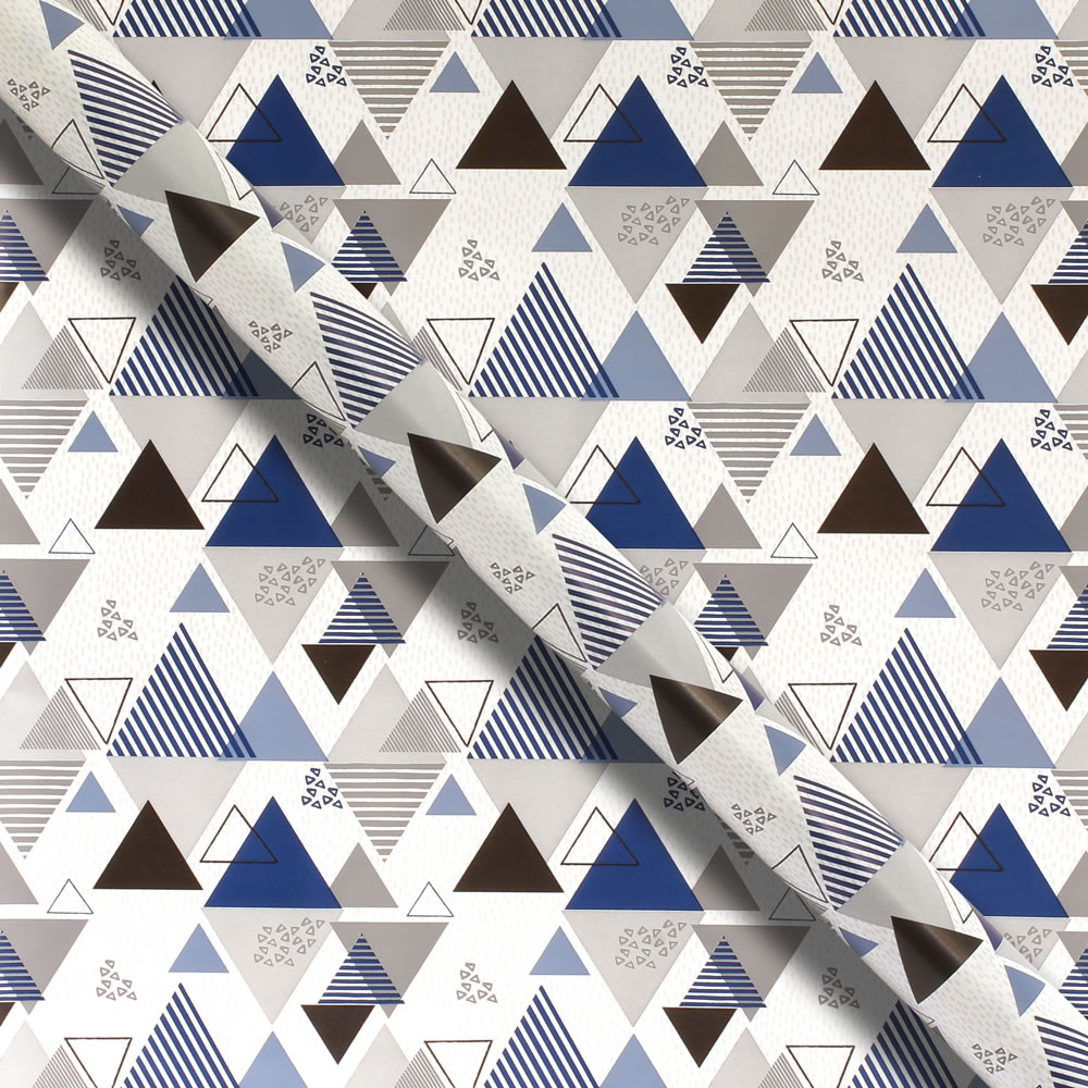 Wilko Blue and Grey Geo Wrapping Paper Roll  2m Image 2