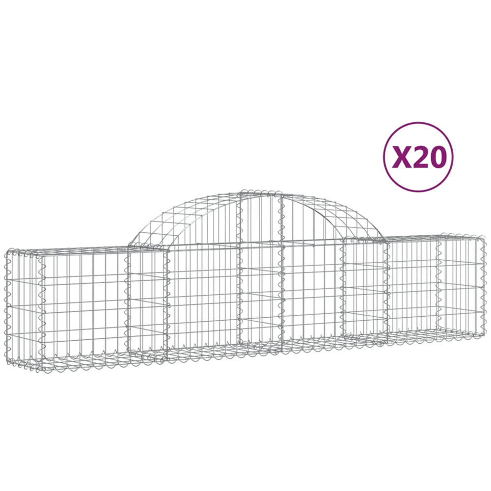 vidaXL Silver Galvanised Iron Arched Gabion Basket 200 x 30 x 40/60cm 20 Pack Image 4