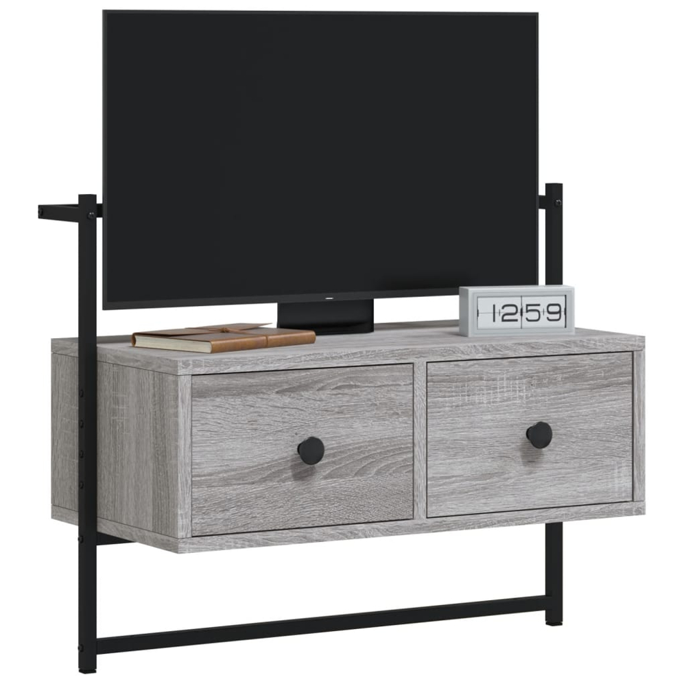 vidaXL 2 Drawer Grey Sonoma Wall Mounted TV Cabinet Image 7