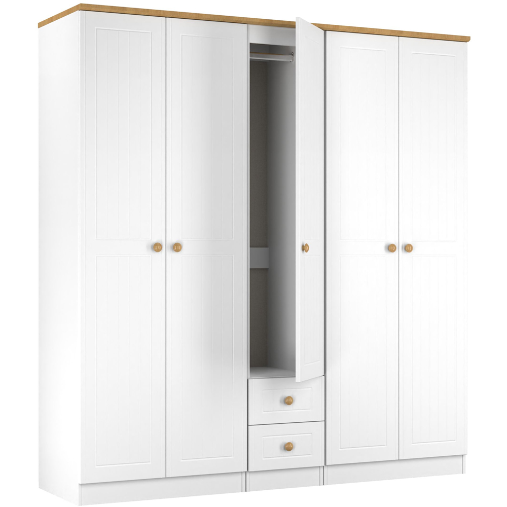 Crowndale Warwick 5 Door 2 Drawer White Ash and Modern Oak Wardrobe Ready Assembled Image 5