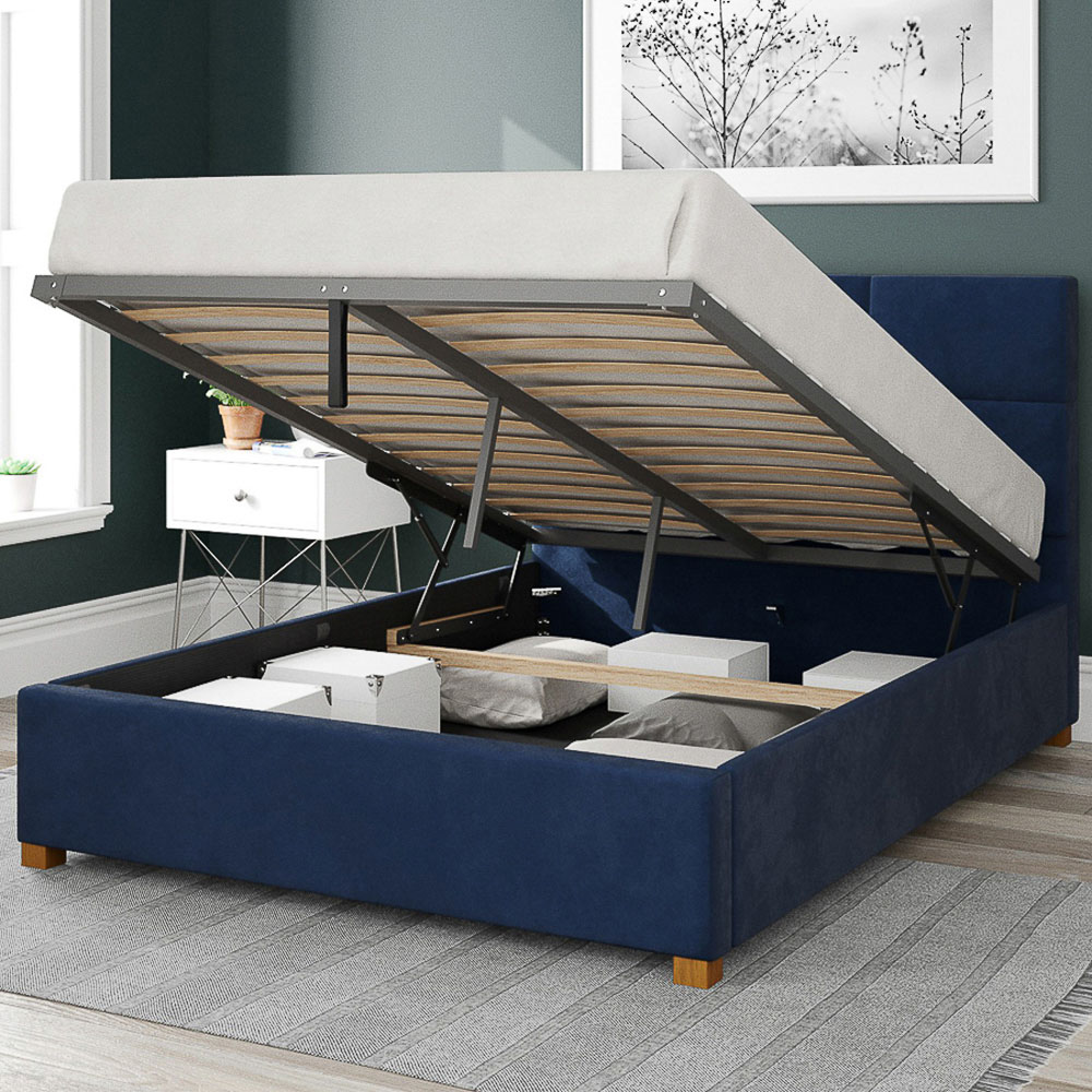 Aspire Caine Small Double Navy Plush Velvet Ottoman Bed Image 2